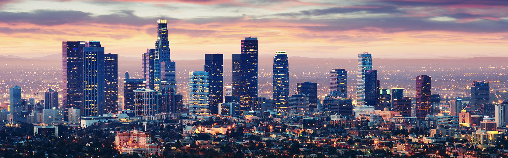 Urban landscape with evening lights