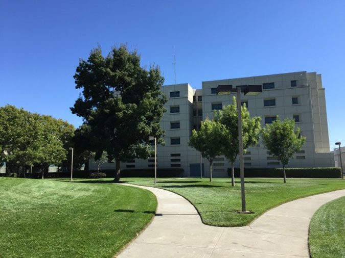 Sunny day at a corporate campus.